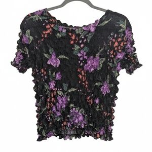 Elegant Black and Purple Floral Women's Blouse